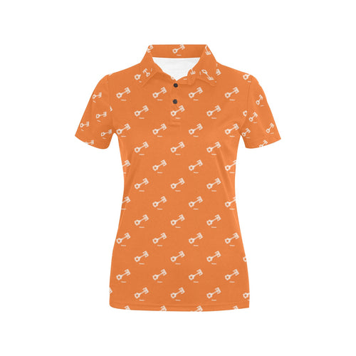 Engine Piston Orange Background Pattern Design 05 Women's All Over Print Polo Shirt