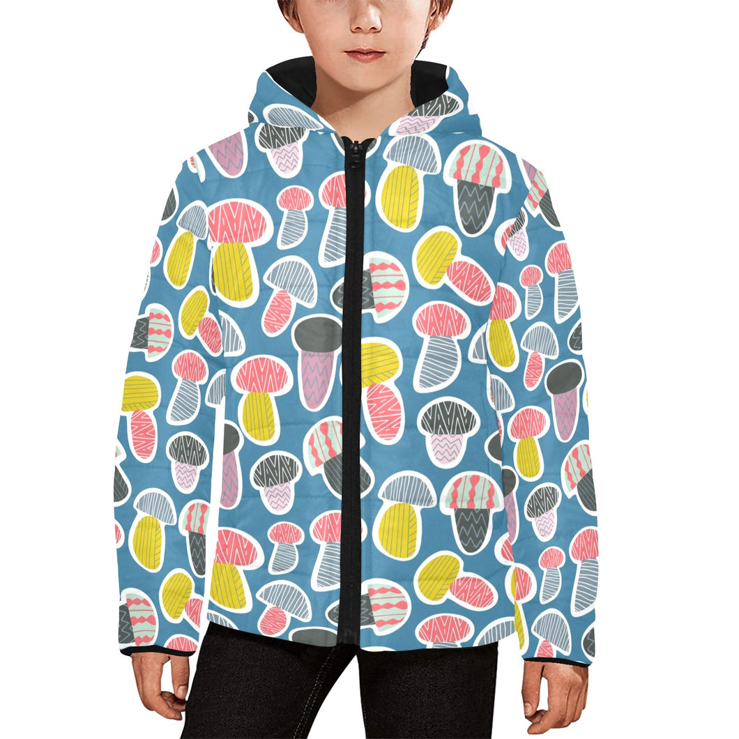 Colorful mushroom design pattern Kids' Boys' Girls' Padded Hooded Jacket