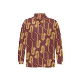Hand drawn gold saxophone red background Men's Long Sleeve Polo Shirt