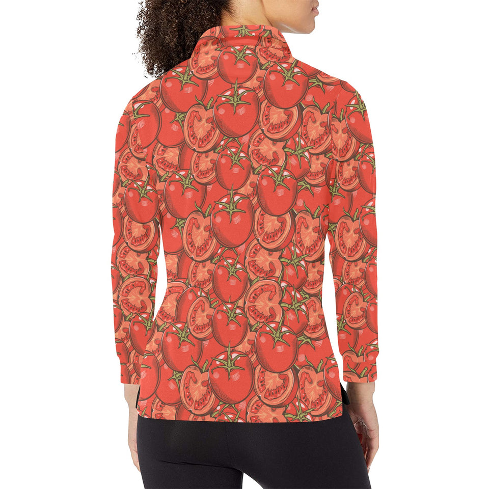Red Tomato Pattern Women's Long Sleeve Polo Shirt