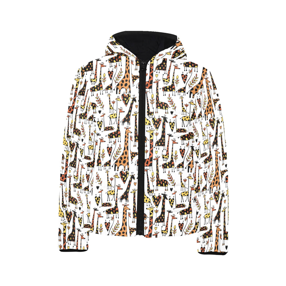 Giraffe Pattern Print Design 05 Kids' Boys' Girls' Padded Hooded Jacket