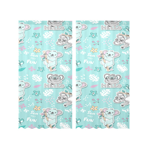 Cute koalas blue background pattern Gauze Curtain