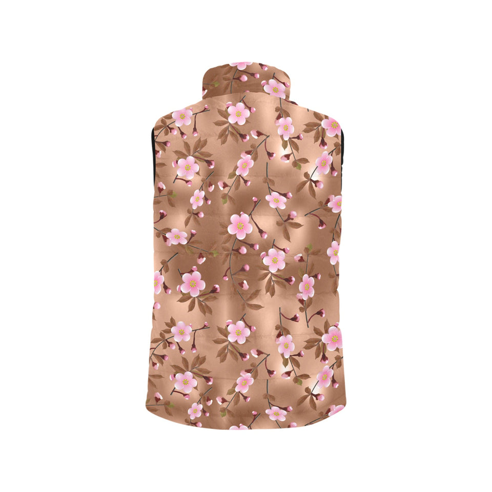 Pink sakura cherry blossom drak brown background Women's Padded Vest