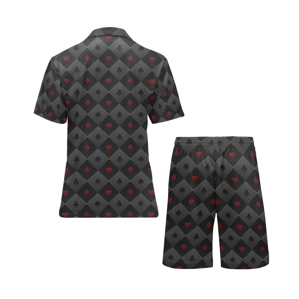 Casino Cards Suits Pattern Print Design 05 Men's V-Neck Short Pajama Set