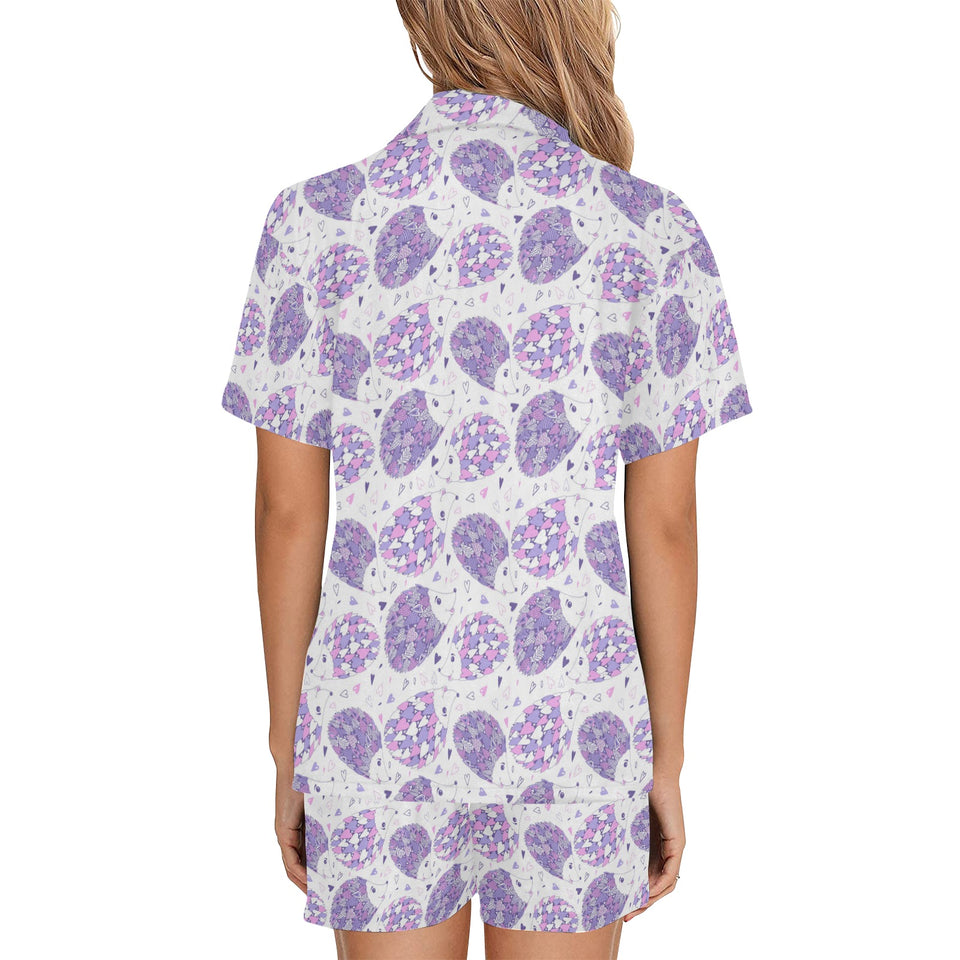 Hedgehog Pattern Print Design 05 Women's V-Neck Short Pajama Set