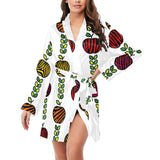 colorful apples leave zebra stripe Women's Long Sleeve Belted Night Robe