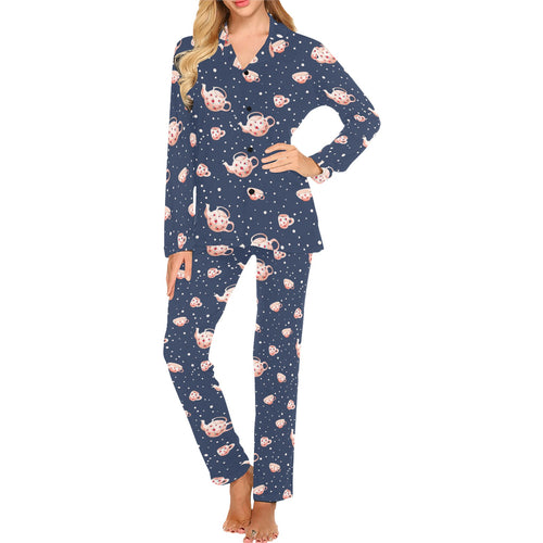 Tea pots Pattern Print Design 04 Women's Long Pajama Set