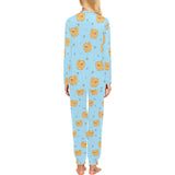 Brown cute pomeranian blue blackground Women's All Over Print Pajama Set