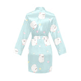 White cute hamsters heart pattern Women's Long Sleeve Belted Night Robe