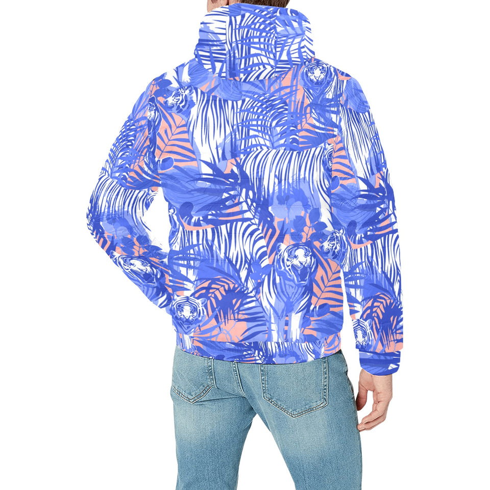 white bengal tigers pattern Men's Padded Hooded Jacket