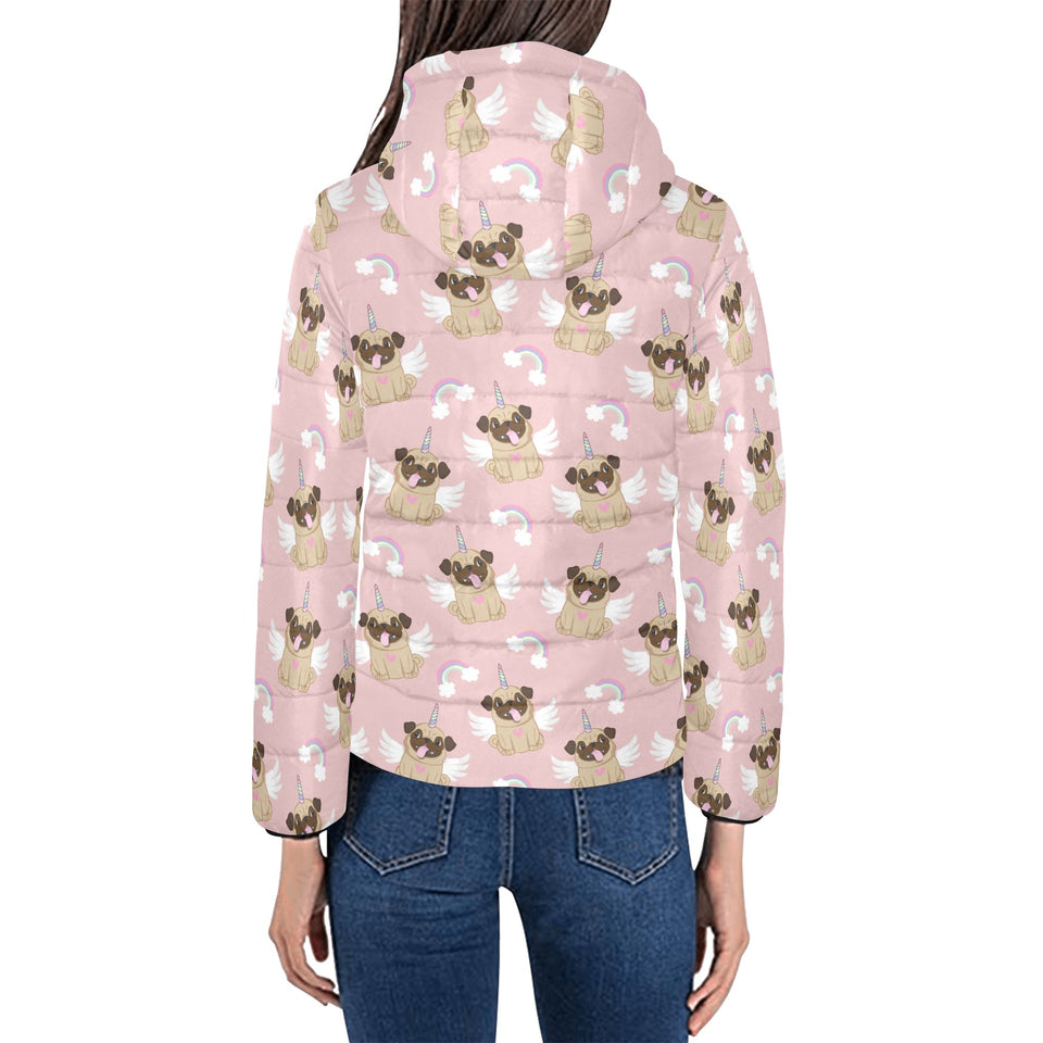Cute unicorn pug pattern Women's Padded Hooded Jacket