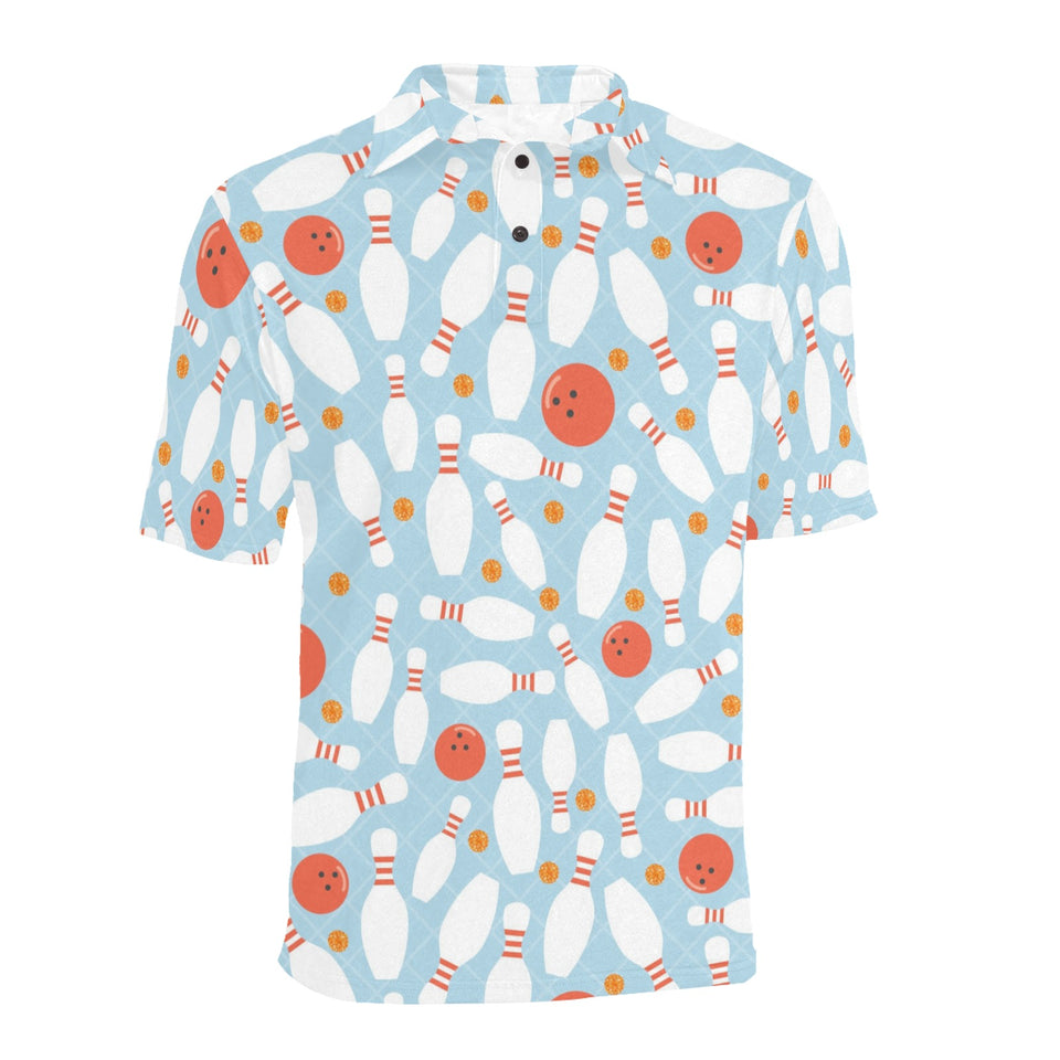 Bowling ball bowling pins blue blackground Men's All Over Print Polo Shirt