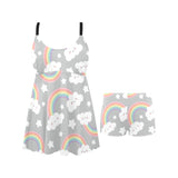 Cute rainbow clound star pattern Chest Sexy Pleated Two Piece Swim Dress