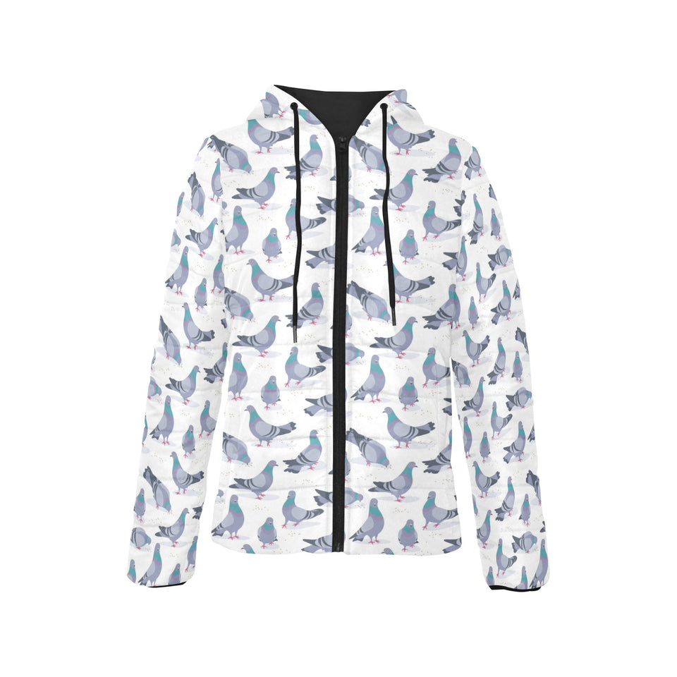 Pigeon Pattern Print Design 03 Women's Padded Hooded Jacket