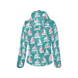 Cute sailboat pattern Women's Padded Hooded Jacket