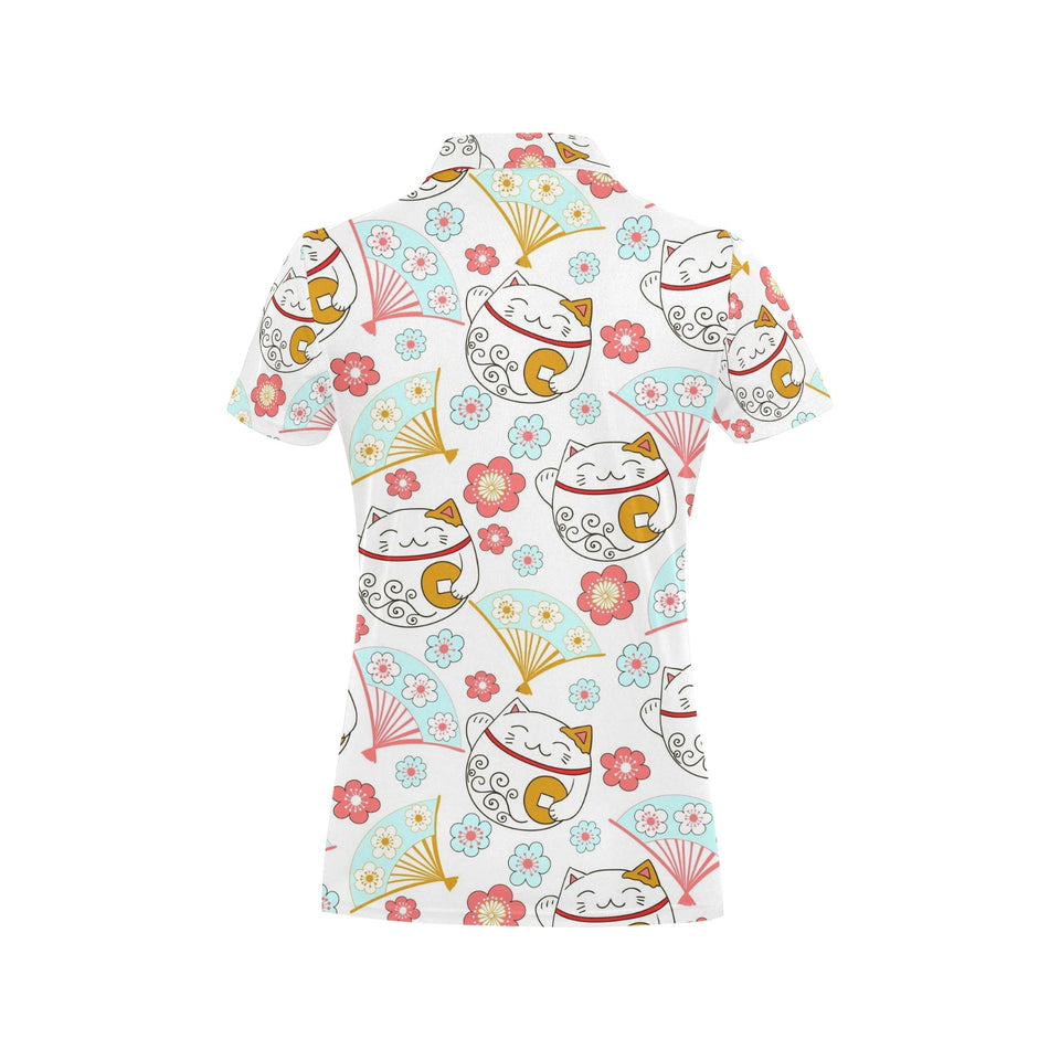 Maneki neko cat fan sakura Women's All Over Print Polo Shirt