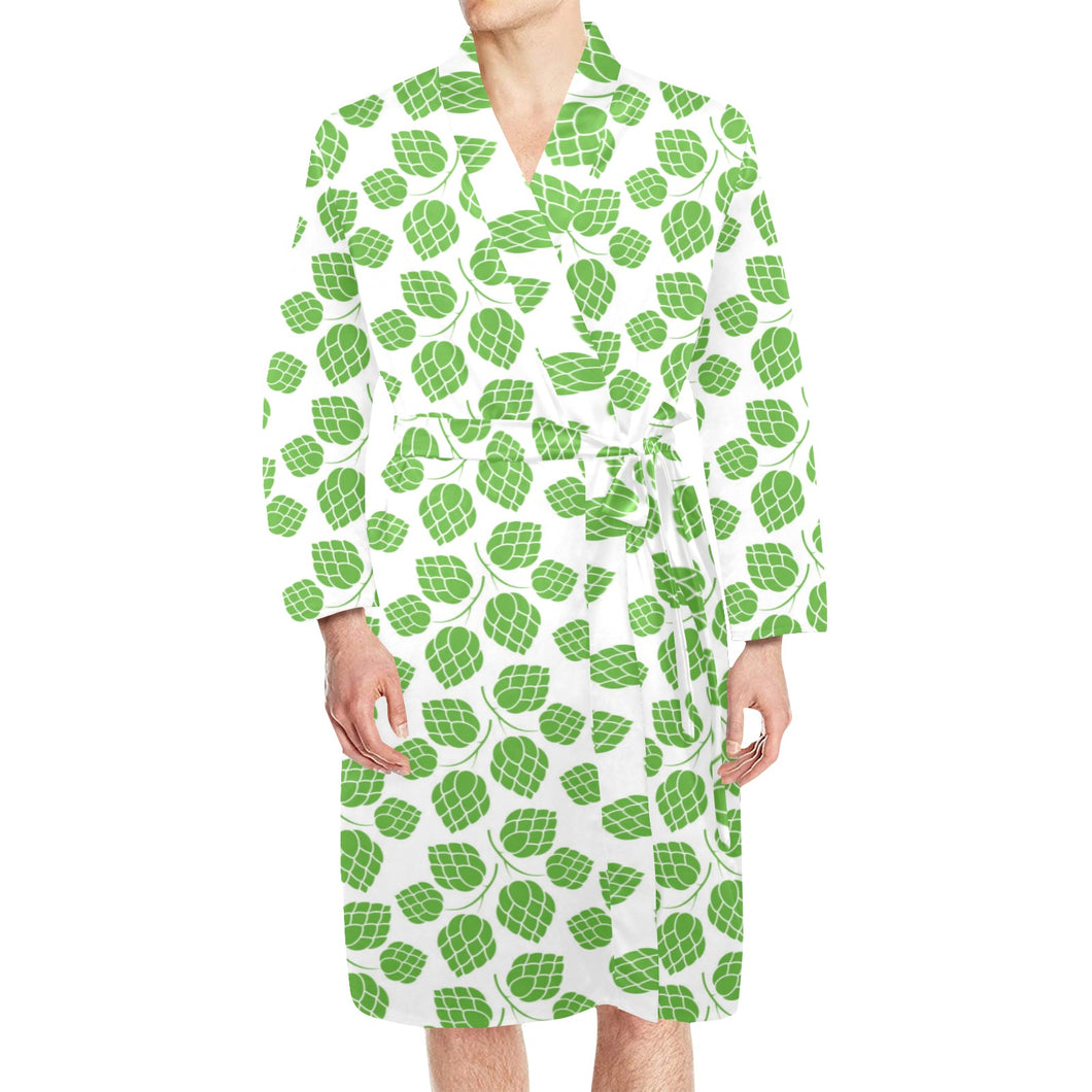 Hop pattern background Men's Long Sleeve Belted Night Robe