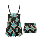 Sea turtle blue stone pattern Chest Sexy Pleated Two Piece Swim Dress