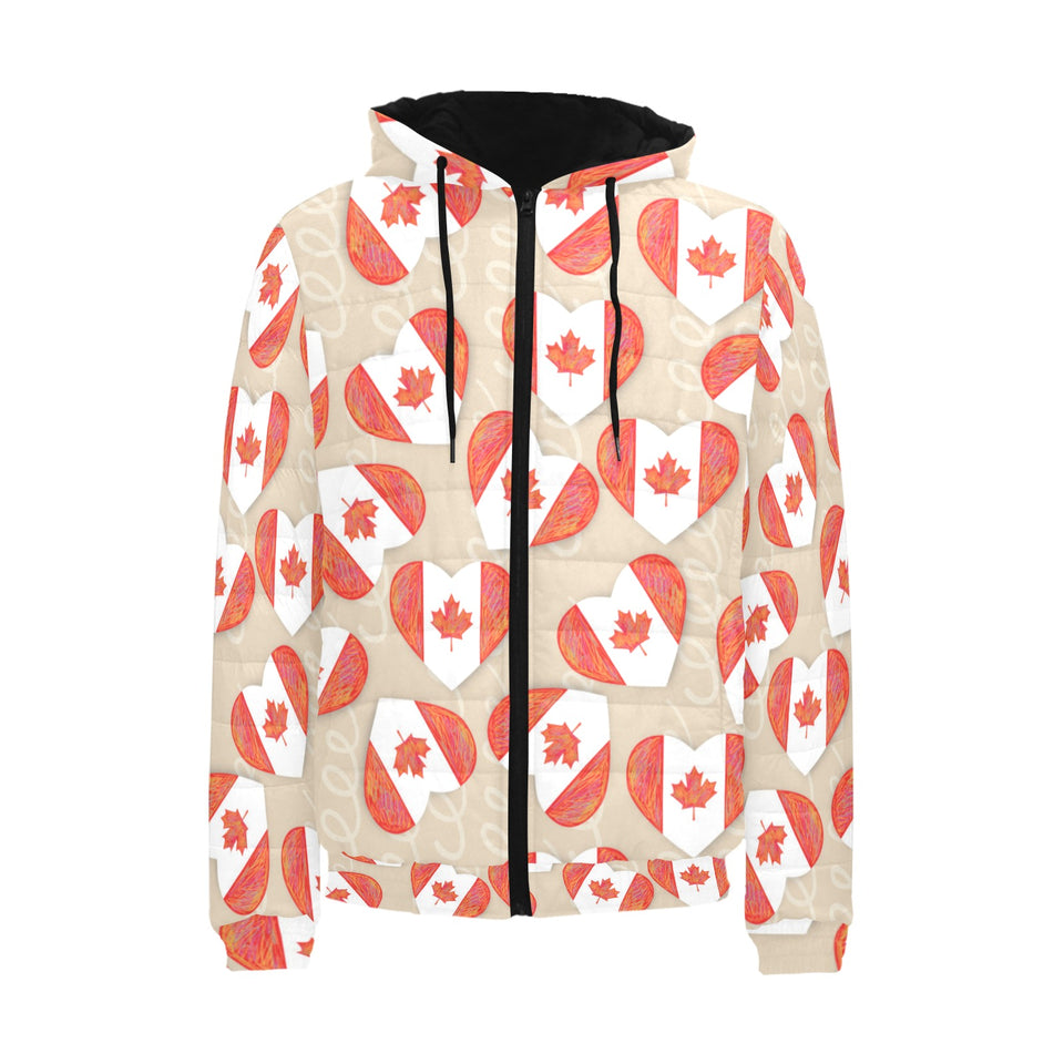 Canada Pattern Print Design 01 Men's Padded Hooded Jacket