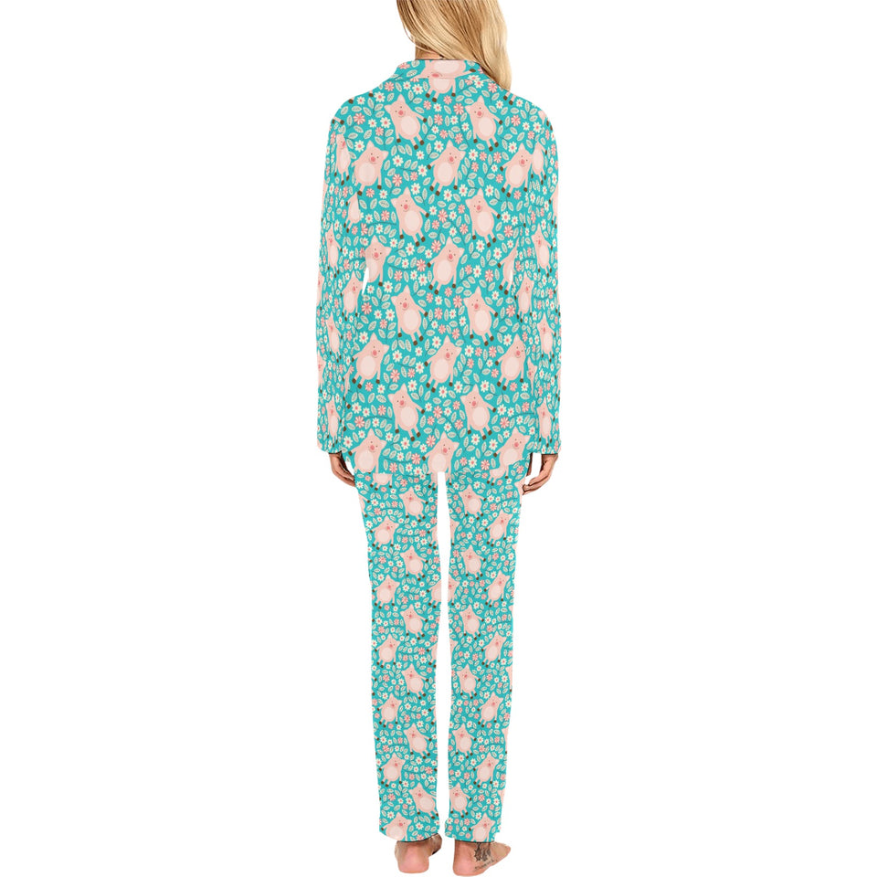 Pig Pattern Print Design 01 Women's Long Pajama Set