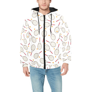 Tennis Pattern Print Design 04 Men's Padded Hooded Jacket