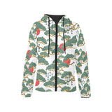 Bonsai red sun japanese pattern Women's Padded Hooded Jacket