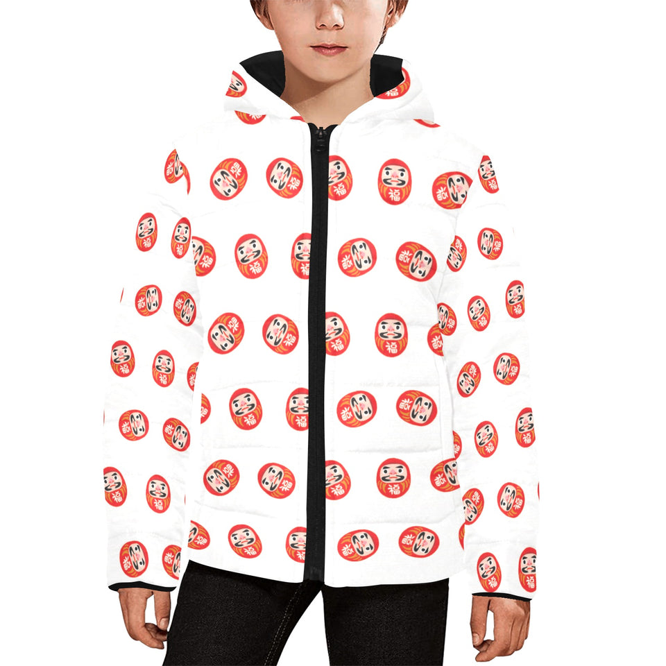 Daruma japanese wooden doll pattern Kids' Boys' Girls' Padded Hooded Jacket