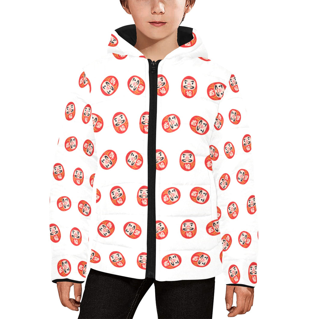 Daruma japanese wooden doll pattern Kids' Boys' Girls' Padded Hooded Jacket