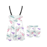 Helicopter plane pattern Chest Sexy Pleated Two Piece Swim Dress