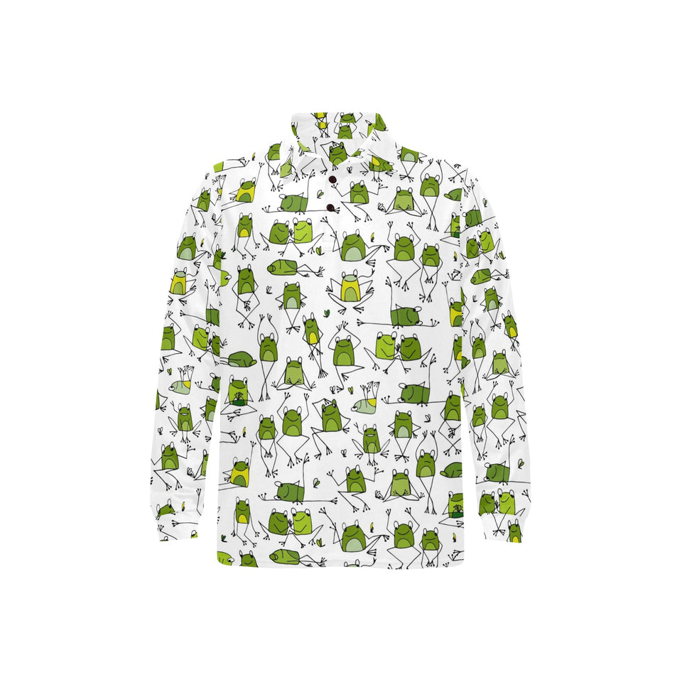 Sketch funny frog pattern Men's Long Sleeve Polo Shirt