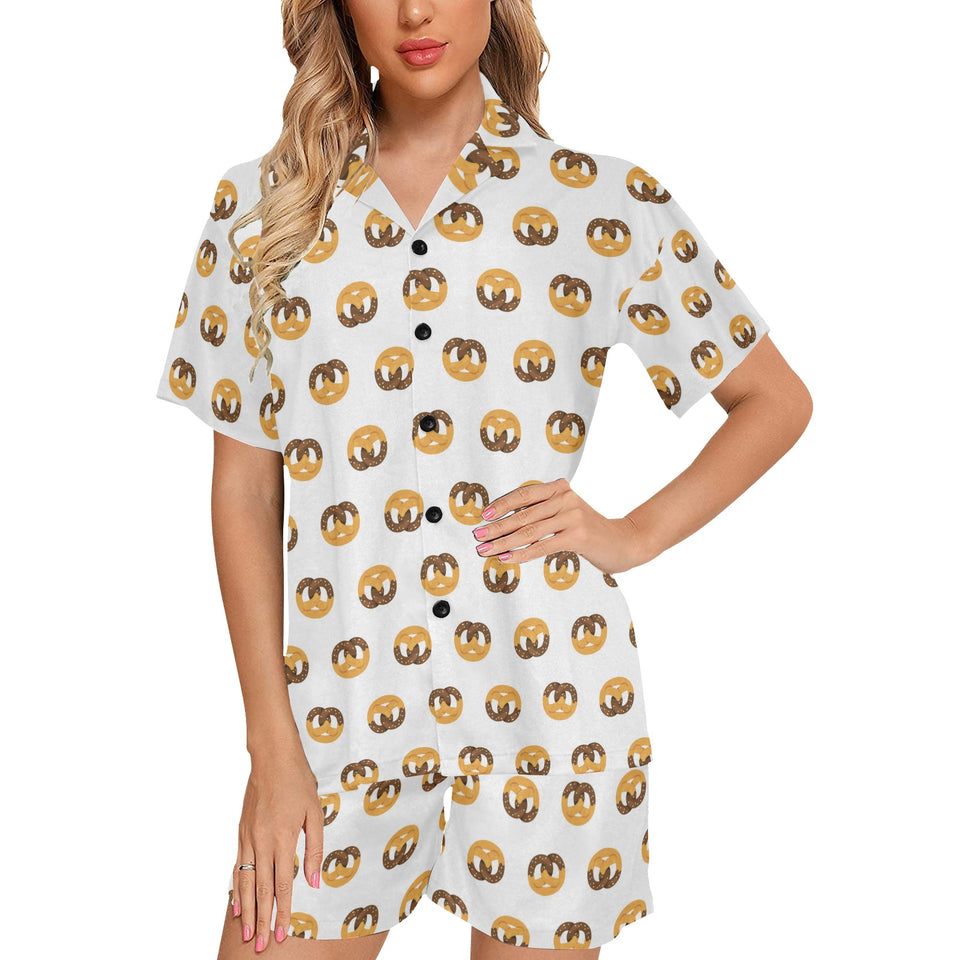 Pretzels Pattern Print Design 02 Women's V-Neck Short Pajama Set