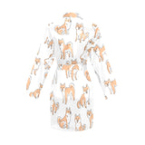shiba inu dog pattern Women's Long Sleeve Belted Night Robe