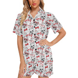Yorkshire Terrier Pattern Print Design 04 Women's V-Neck Short Pajama Set
