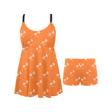 Engine Piston Orange Background Pattern Design 05 Chest Sexy Pleated Two Piece Swim Dress