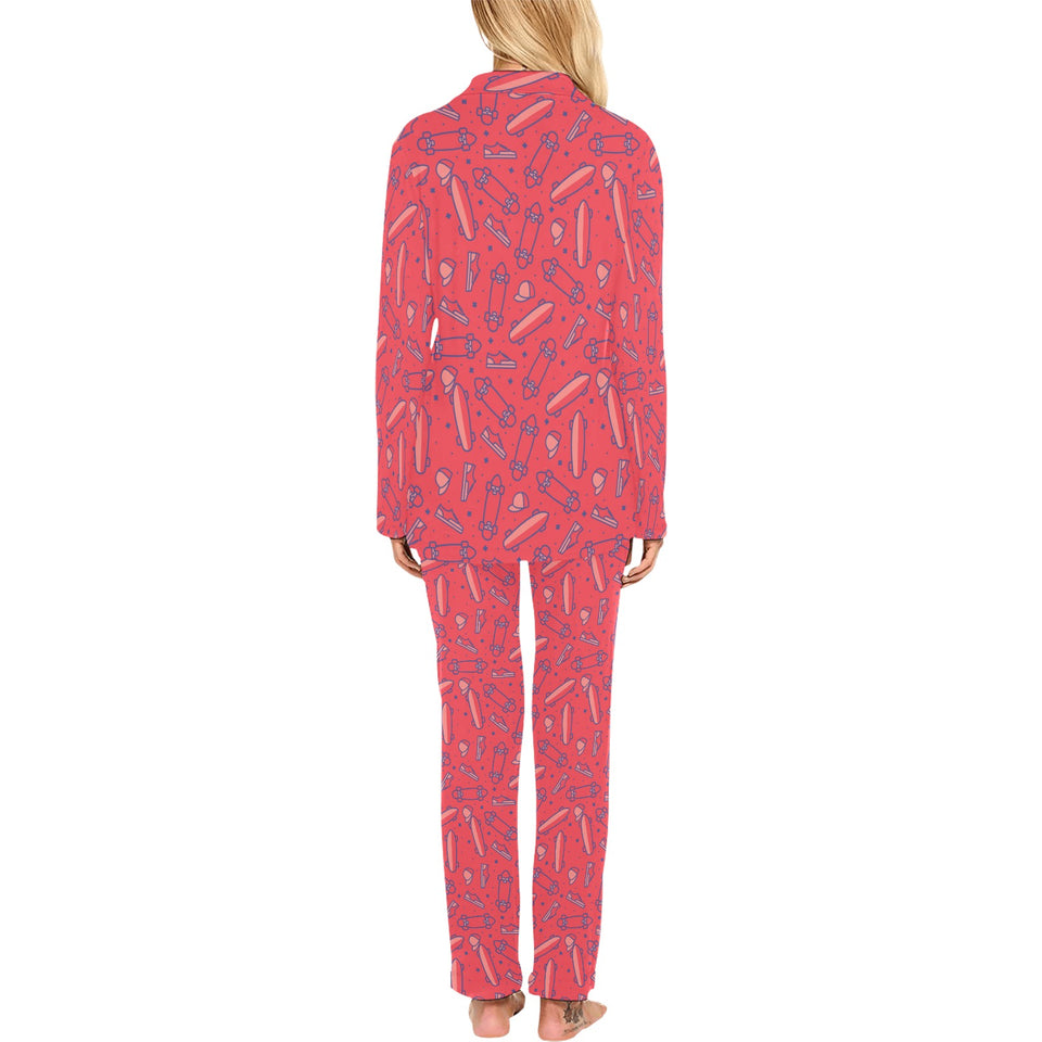 Skate Board Pattern Print Design 01 Women's Long Pajama Set