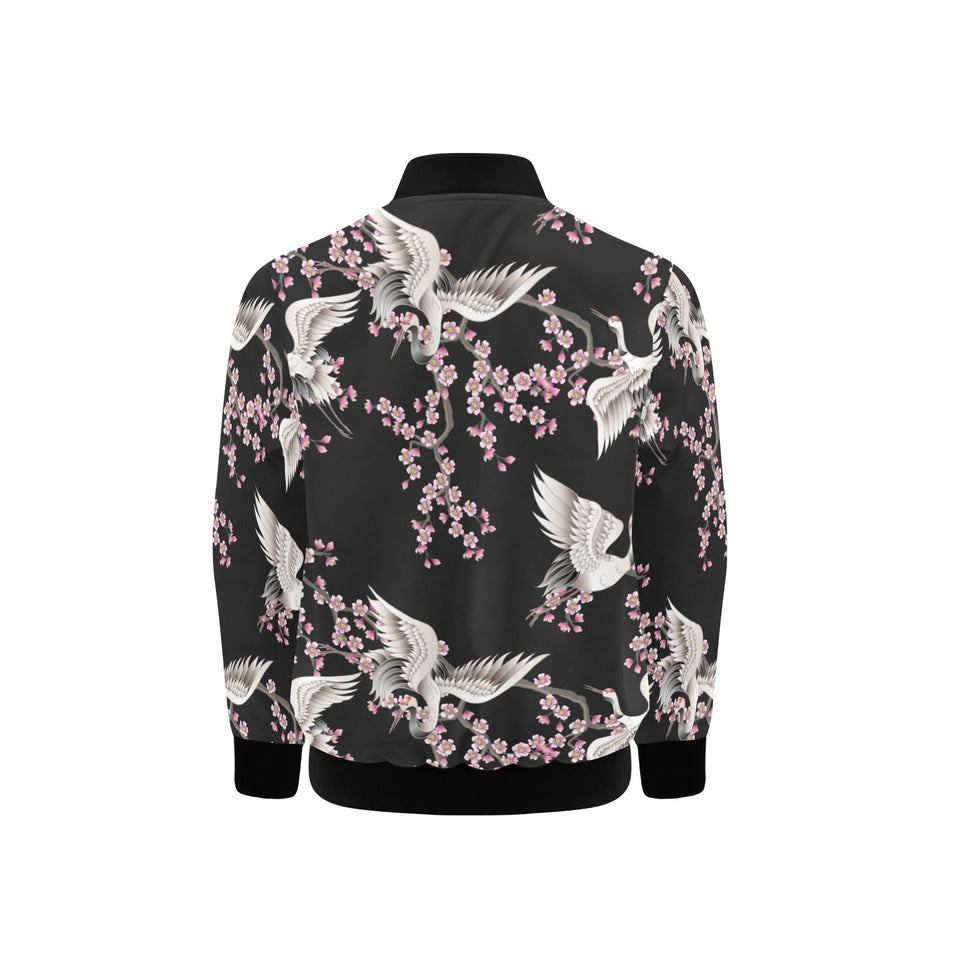 Japanese crane pink sakura pattern Kids' Boys' Girls' Bomber Jacket