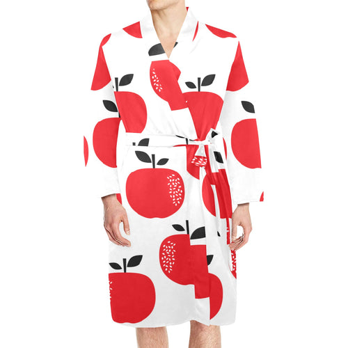 red apples white background Men's Long Sleeve Belted Night Robe