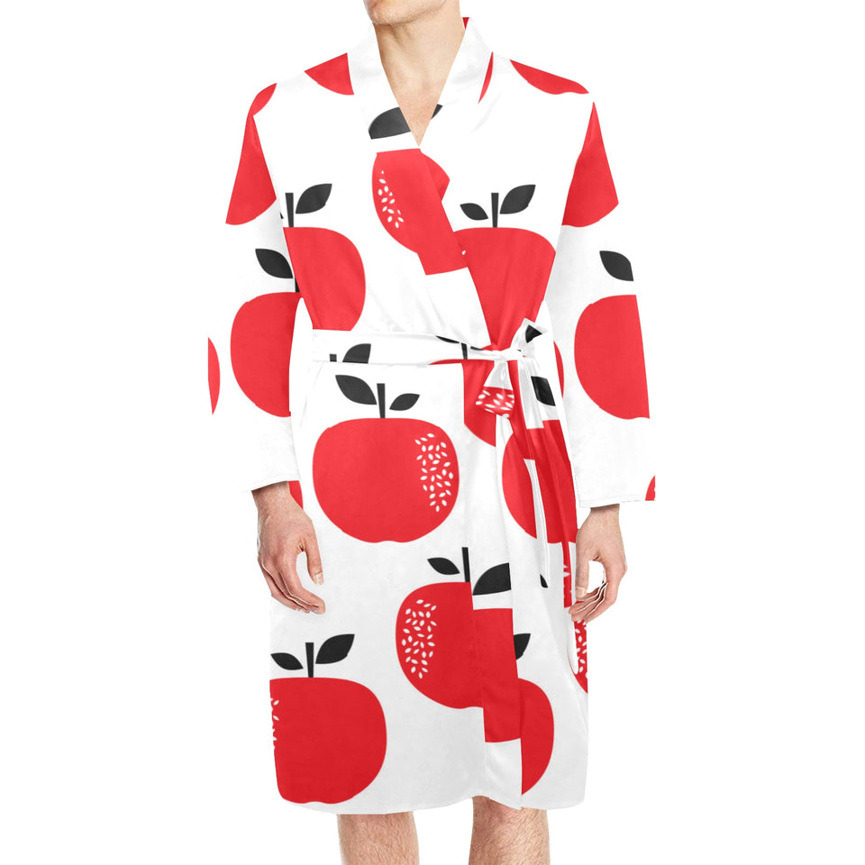 red apples white background Men's Long Sleeve Belted Night Robe