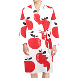 red apples white background Men's Long Sleeve Belted Night Robe