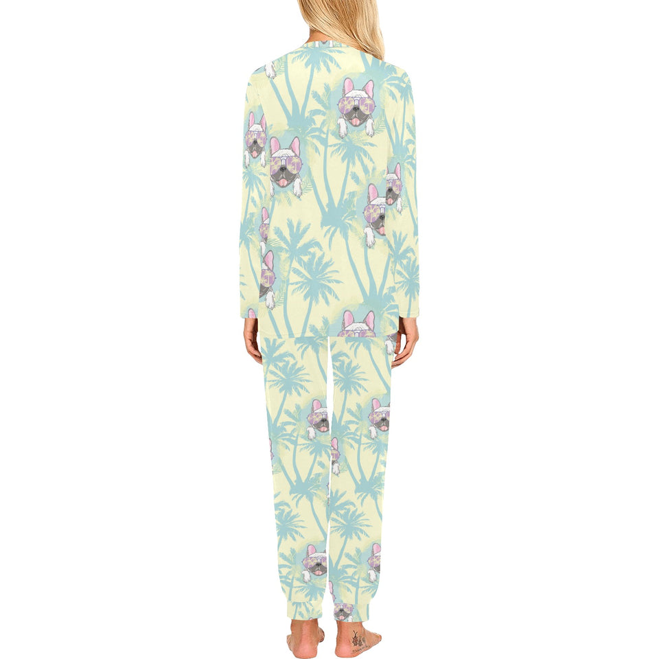 French bulldog hawaii blackground Women's All Over Print Pajama Set