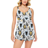 Lion Pattern Print Design 05 Chest Sexy Pleated Two Piece Swim Dress