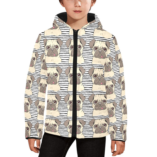 Happy pug pattern Kids' Boys' Girls' Padded Hooded Jacket