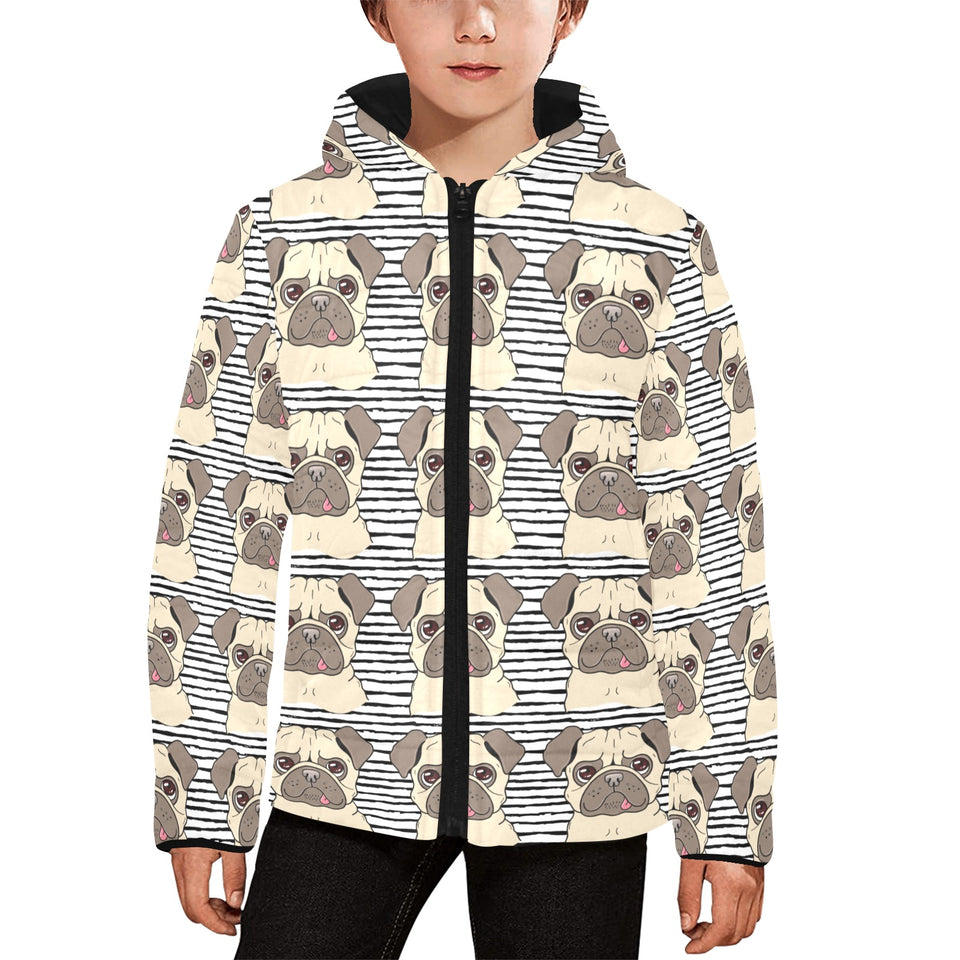 Happy pug pattern Kids' Boys' Girls' Padded Hooded Jacket