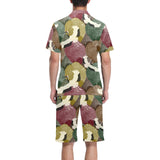 Japanese cranes flying forest dot pattern Men's V-Neck Short Pajama Set
