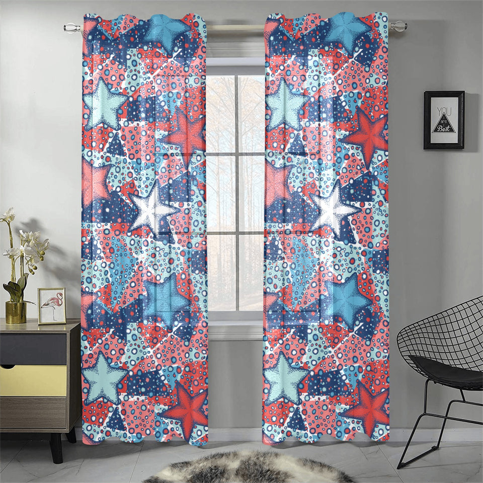 Hand drawn colorful starfish Gauze Curtain