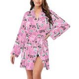 Piano Pattern Print Design 01 Women's Long Sleeve Belted Night Robe