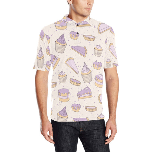 Cakes pies tarts muffins and eclairs purple bluebe Men's All Over Print Polo Shirt