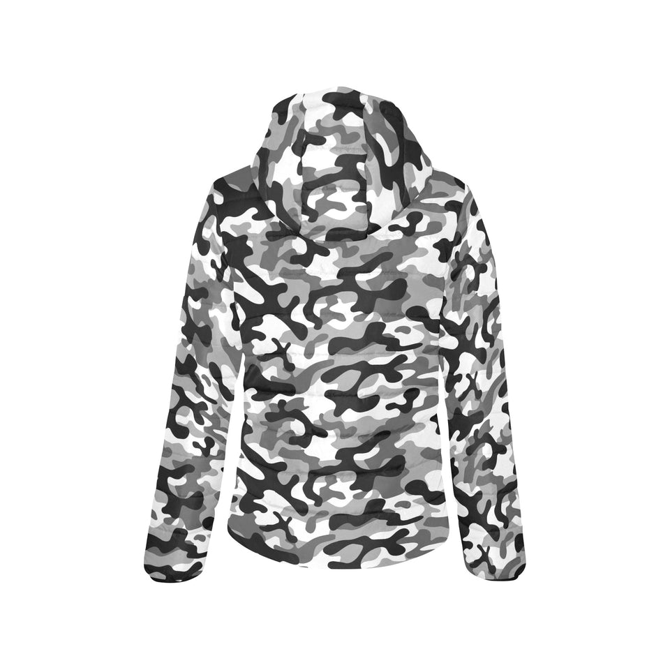 Black white camouflage pattern Women's Padded Hooded Jacket