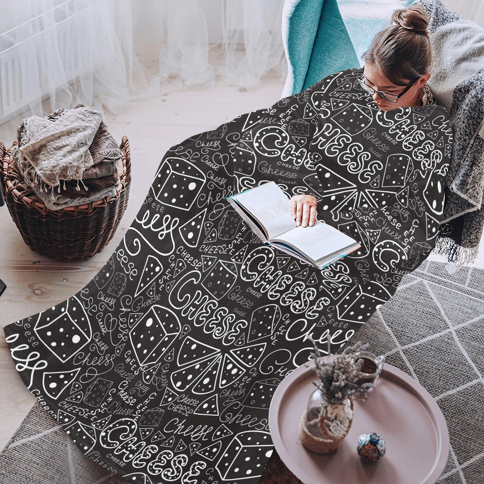 Handwritten cheese pattern Blanket Robe with Sleeves