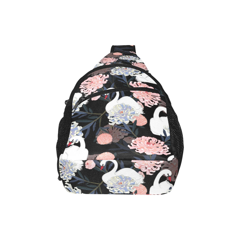 white swan blooming flower pattern All Over Print Chest Bag